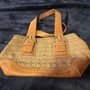 Coach Signature Brown and Tan Shoulder Bag